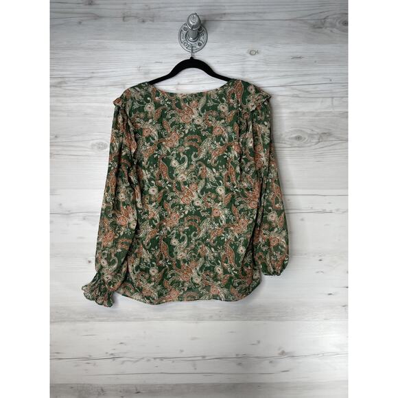 Rose + Olive Blouse Womens Large Green Paisley V-Neck Long Sleeve Lined‎ Boho - Picture 9 of 9